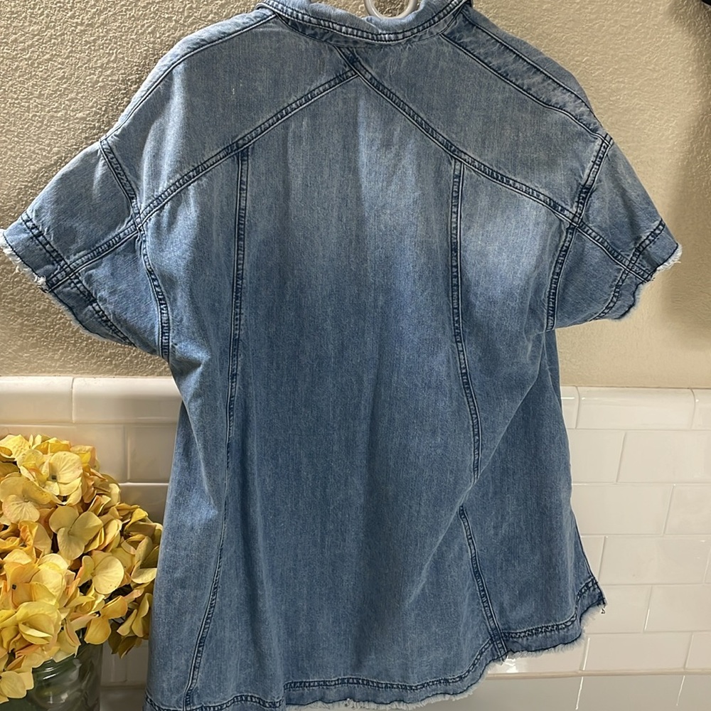 We The Free Denim Mini Dress by Free People . Oversized . Pockets. NEW Condition - Picture 4 of 9